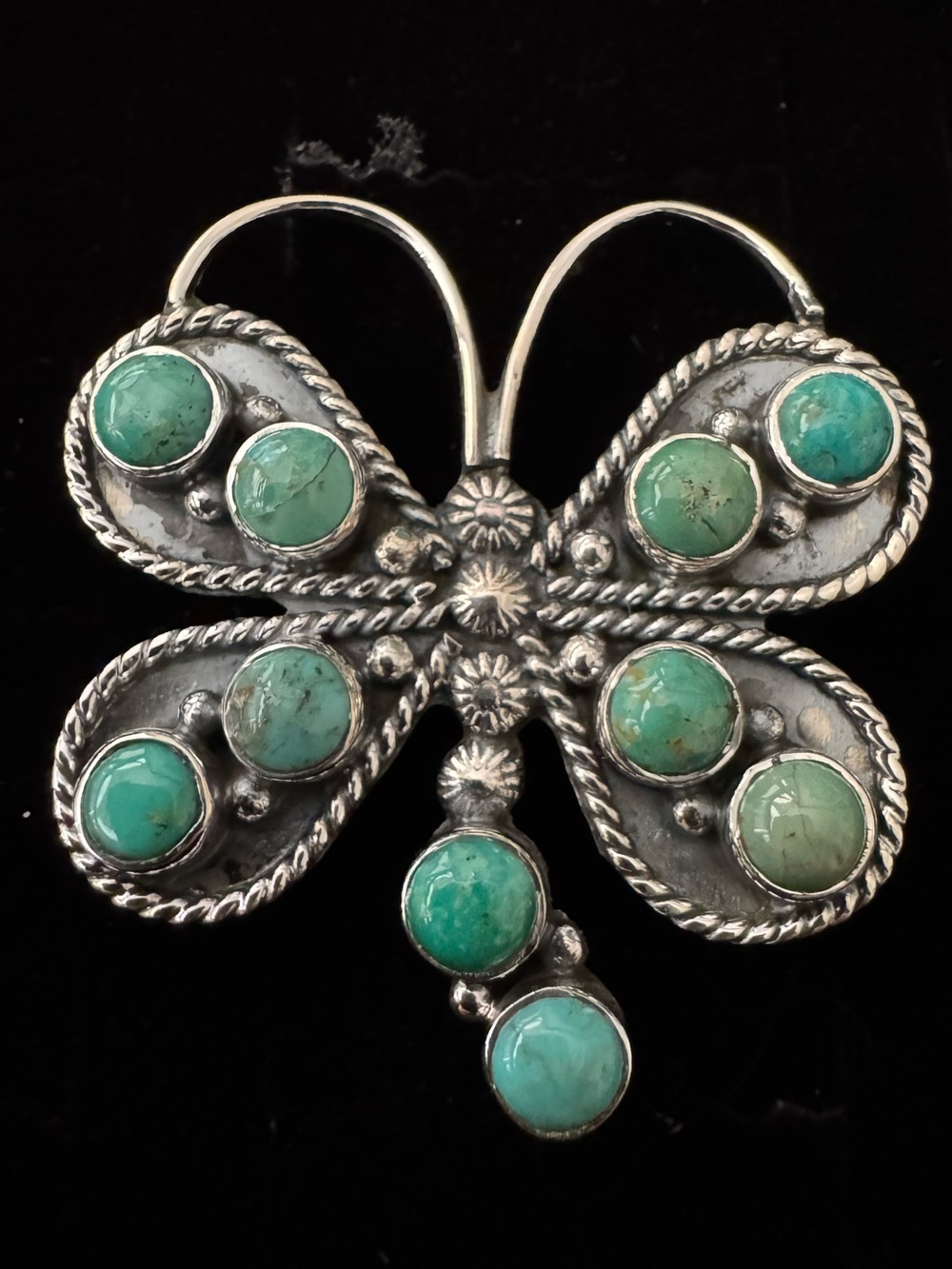 Sterling Silver Turquoise Butterfly statement ring- Green Turquoise - Picture 4 of 9